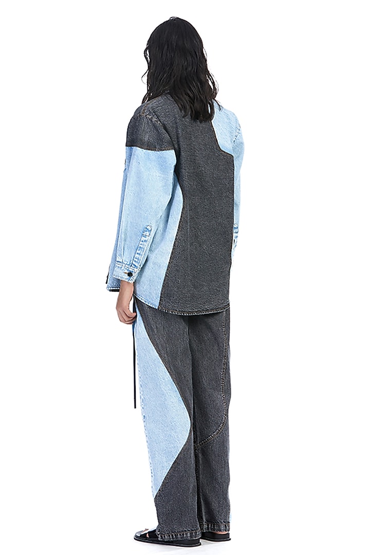 Black & Blue Two-Tone Denim Pants by Kanika Goyal at Pernia's Pop Up Shop