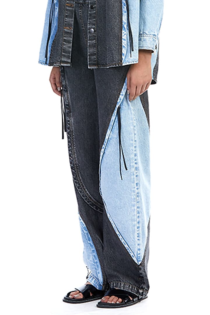 Black & Blue Two-Tone Denim Pants by Kanika Goyal at Pernia's Pop Up Shop