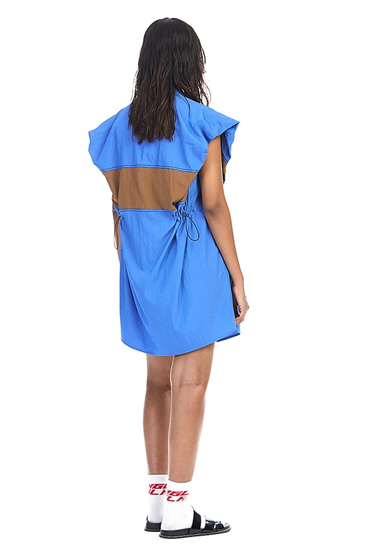 Blue Cotton Color-Blocked Vacation Shirt Dress by Kanika Goyal at Pernia's Pop Up Shop