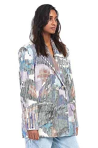 Multi-Colored Polyester Hand Embellished Blazer by Kanika Goyal