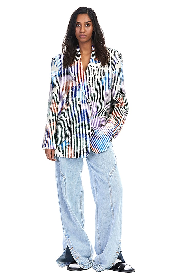 Multi-Colored Polyester Hand Embellished Blazer by Kanika Goyal at Pernia's Pop Up Shop
