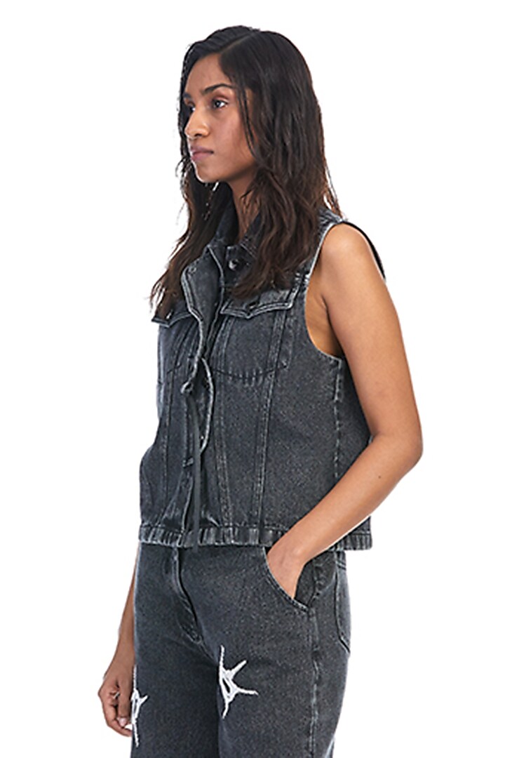 Faded Black Denim Vest by Kanika Goyal at Pernia's Pop Up Shop