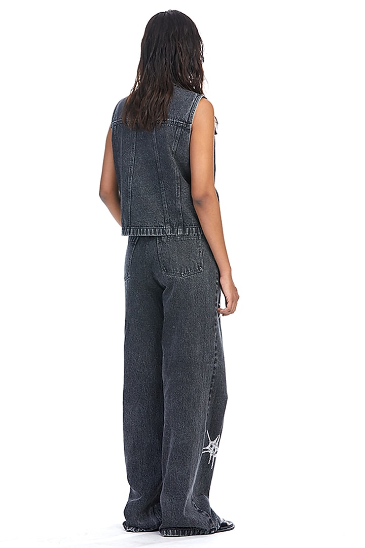 Faded Black Denim Vest by Kanika Goyal at Pernia's Pop Up Shop