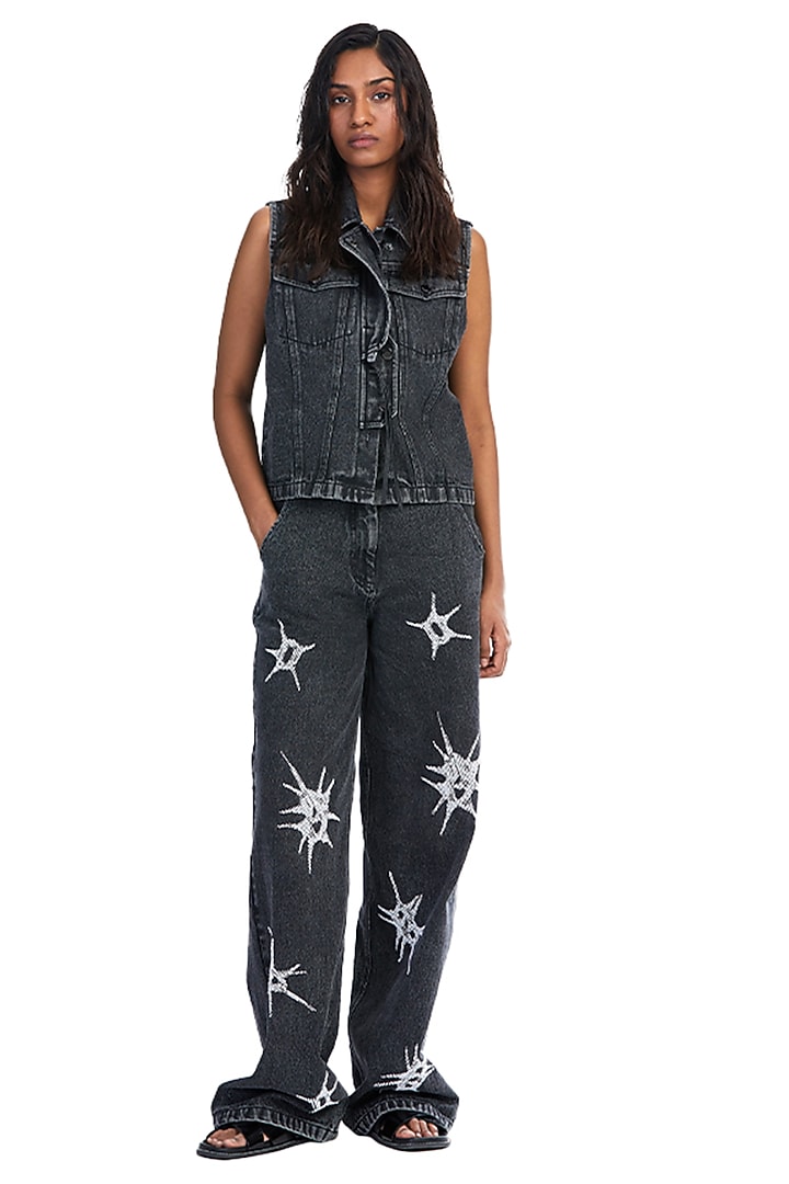 Faded Black Denim Vest by Kanika Goyal at Pernia's Pop Up Shop