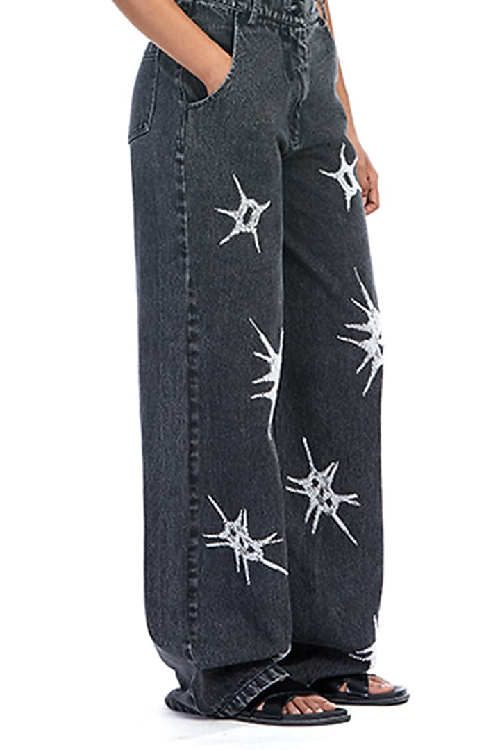 Faded Black Denim Straight-Fit Pants by Kanika Goyal at Pernia's Pop Up Shop