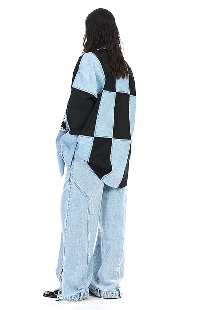 Blue Cotton Color-Blocked Oversized Shirt by Kanika Goyal at Pernia's Pop Up Shop