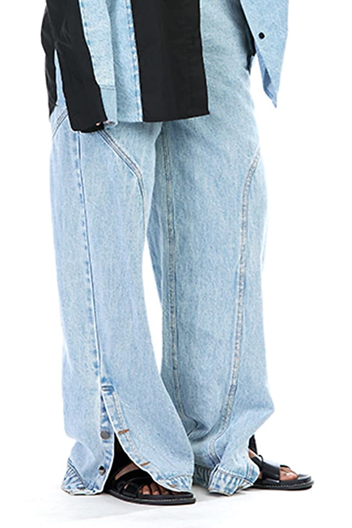 Light Blue Denim Pants by Kanika Goyal at Pernia's Pop Up Shop