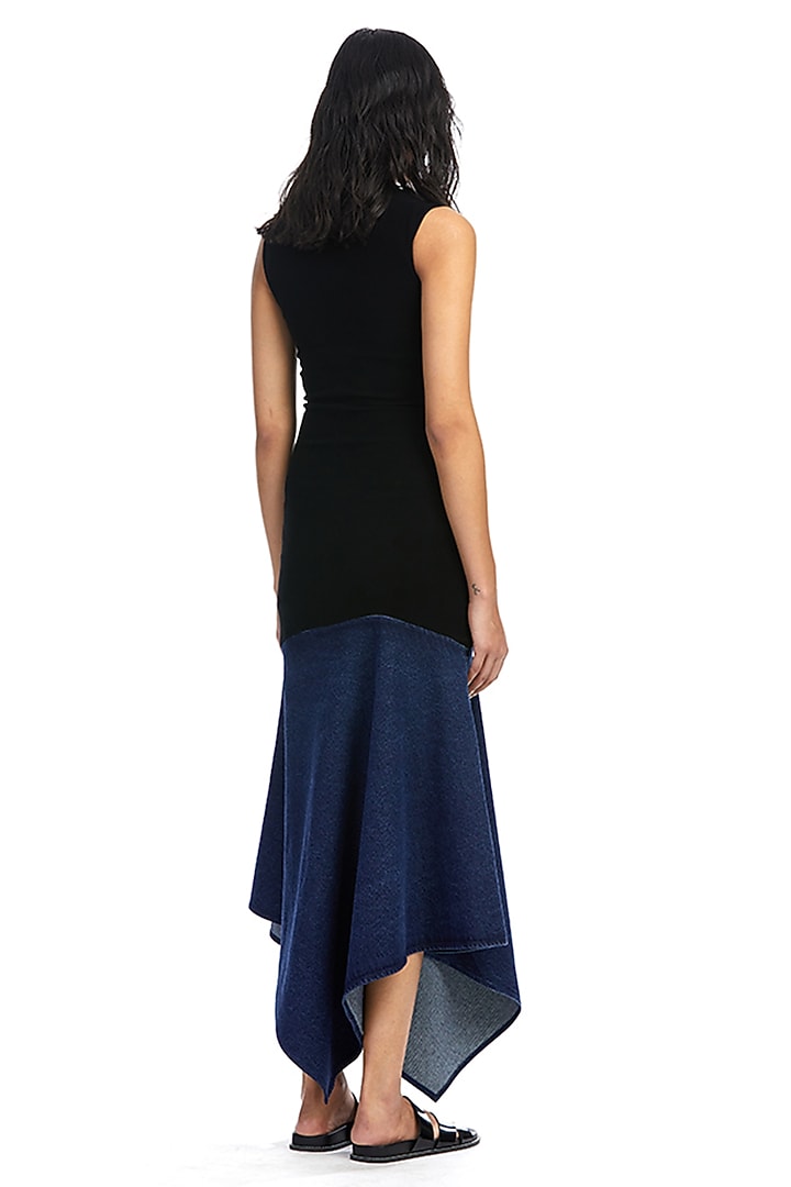 Black & Blue Cotton Poly Blend Embellished Asymmetric Cocktail Dress by Kanika Goyal at Pernia's Pop Up Shop