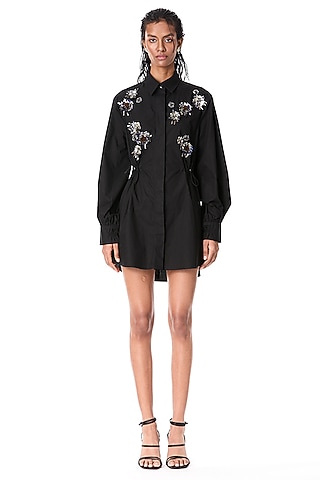 Black Cotton Embellished Mini Dress by Kanika Goyal
