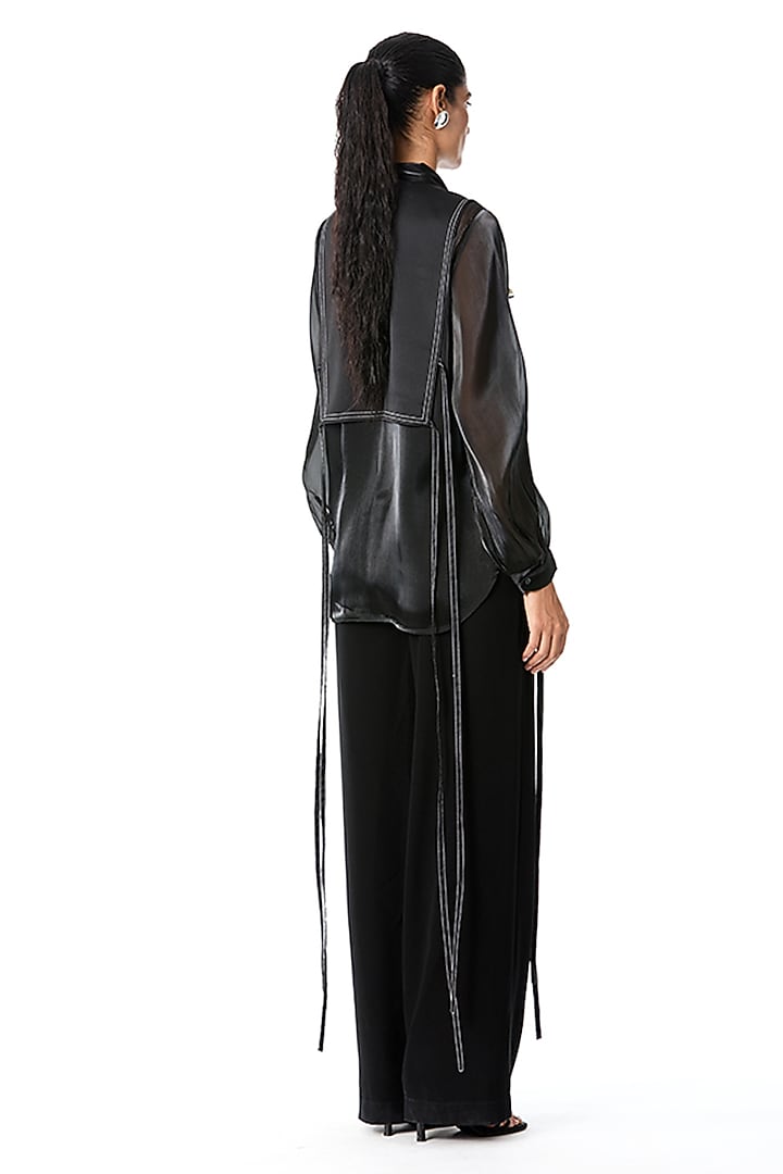 Black Organza Top With Embellished Bib by Kanika Goyal at Pernia's Pop Up Shop