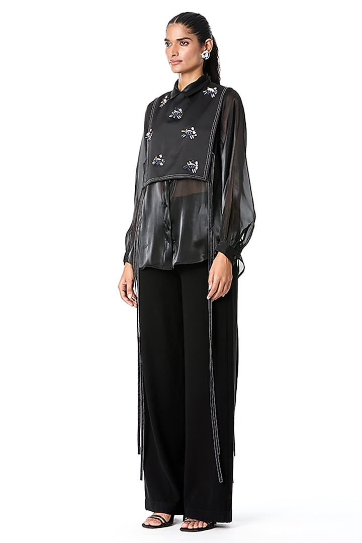 Black Japanese Crepe Pants by Kanika Goyal at Pernia's Pop Up Shop
