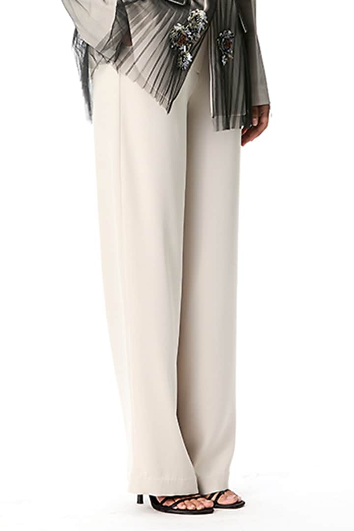 Beige Japanese Crepe Pants by Kanika Goyal at Pernia's Pop Up Shop