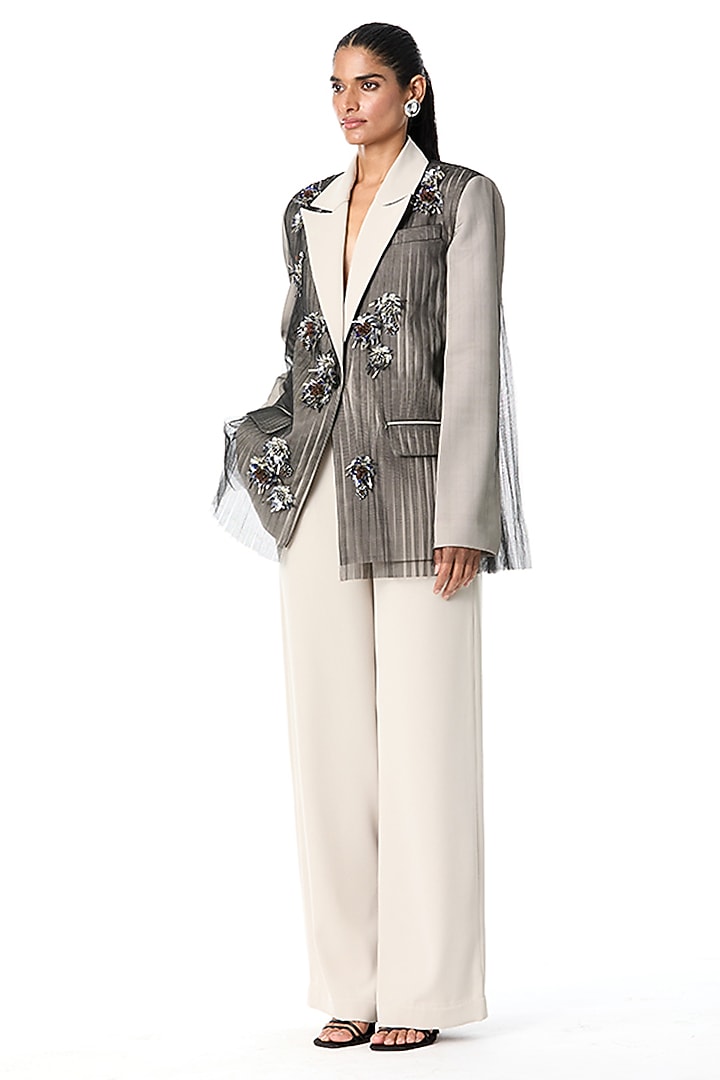Beige Japanese Crepe Pants by Kanika Goyal at Pernia's Pop Up Shop