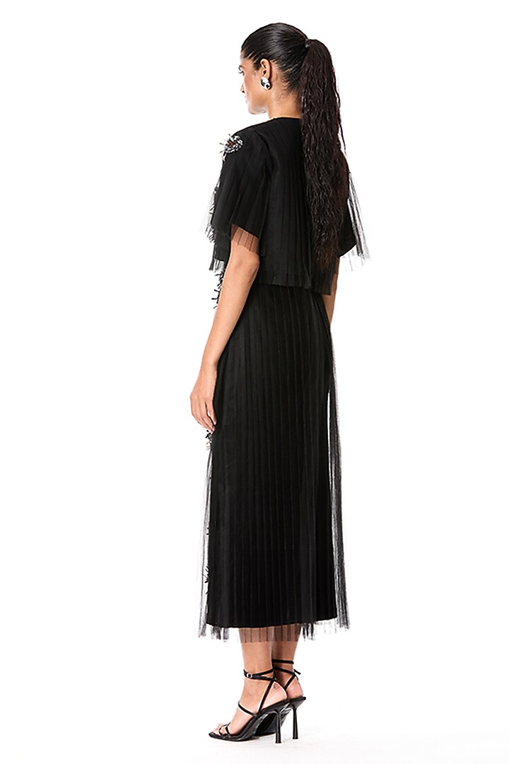 Black Japanese Crepe & Tulle Embellished Top by Kanika Goyal at Pernia's Pop Up Shop