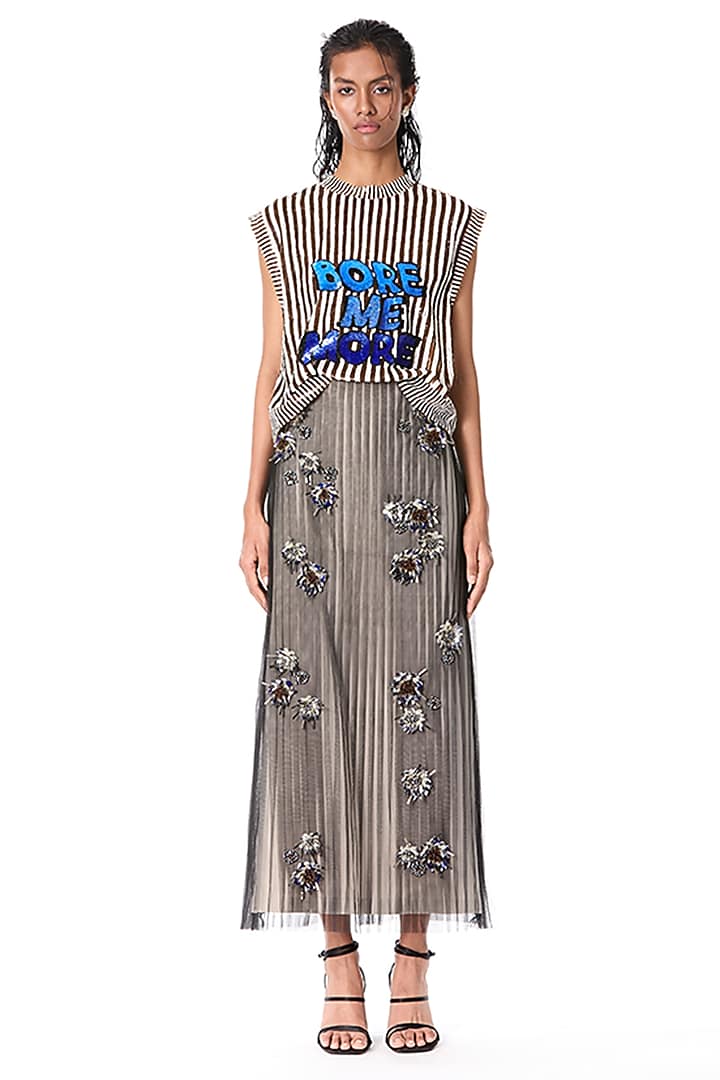 Multi-Colored Polyester Embellished Striped Top by Kanika Goyal at Pernia's Pop Up Shop