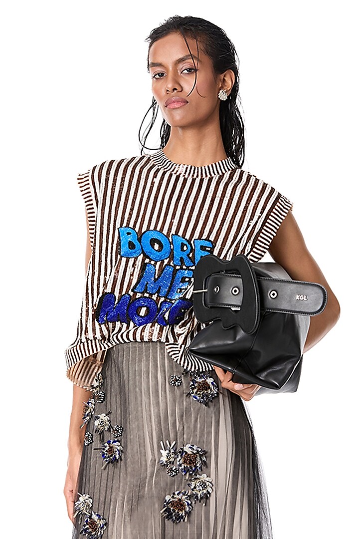 Multi-Colored Polyester Embellished Striped Top by Kanika Goyal at Pernia's Pop Up Shop