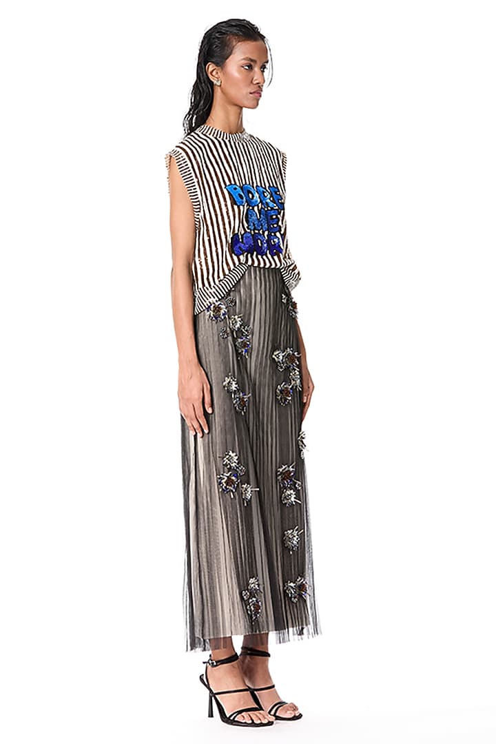 Multi-Colored Polyester Embellished Striped Top by Kanika Goyal at Pernia's Pop Up Shop
