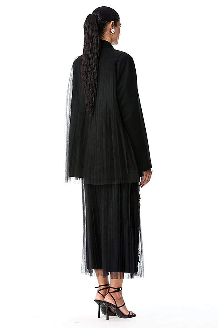 Black Japanese Crepe & Tulle Embellished Blazer by Kanika Goyal at Pernia's Pop Up Shop