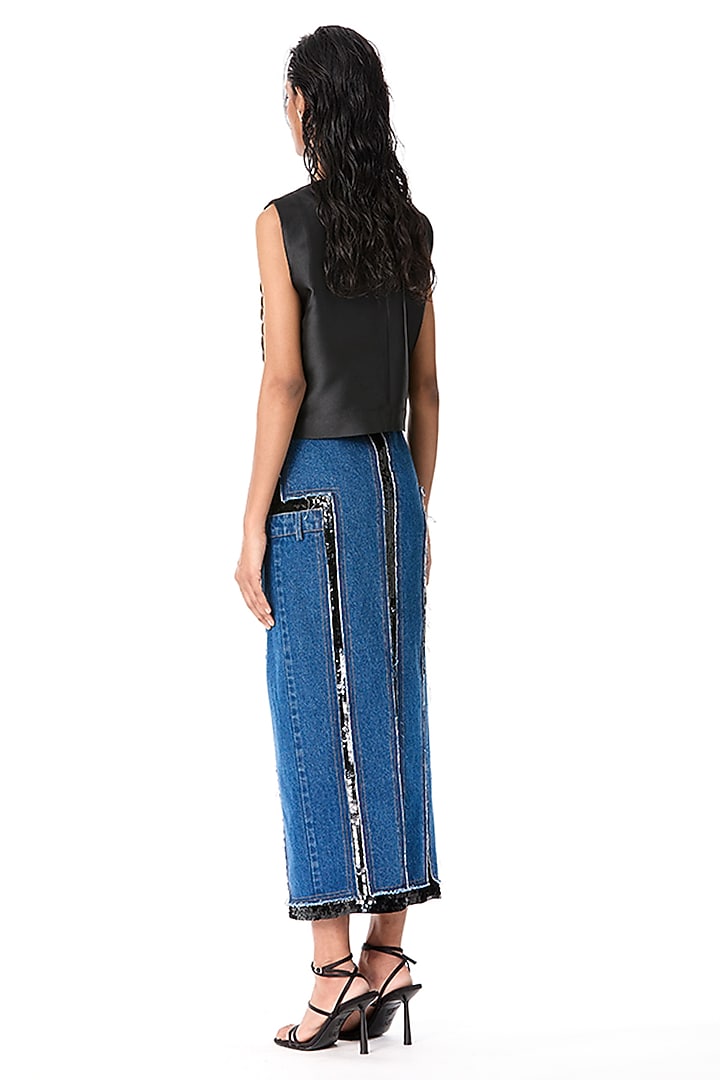Black Japanese Crepe Embellished Top by Kanika Goyal at Pernia's Pop Up Shop