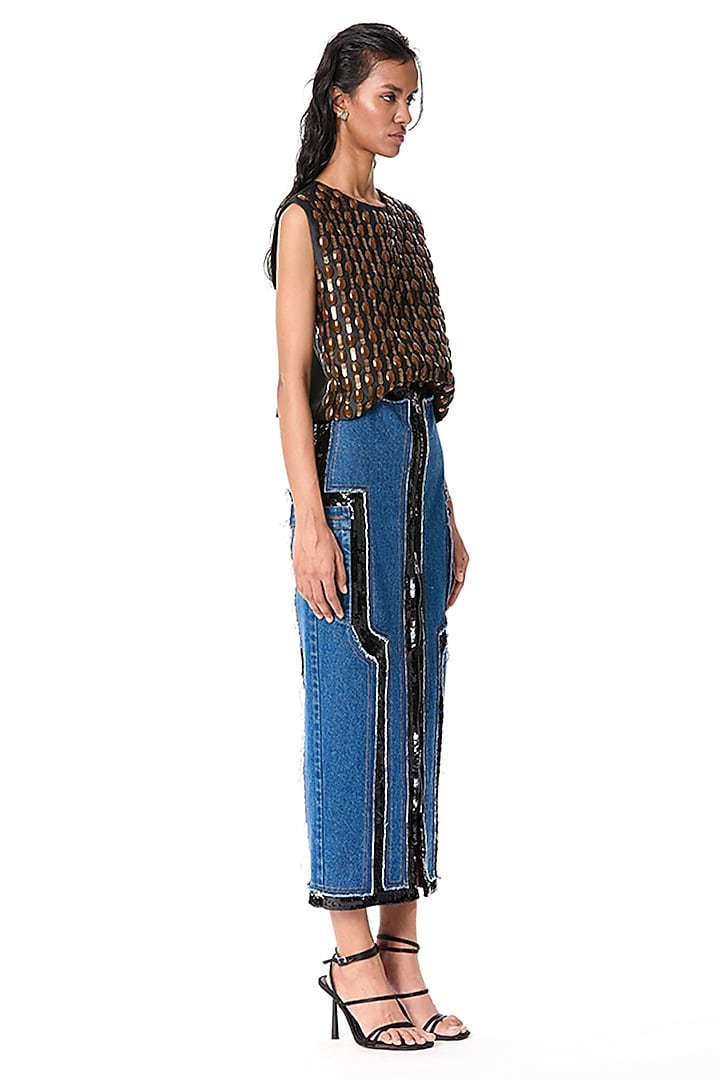 Black Japanese Crepe Embellished Top by Kanika Goyal at Pernia's Pop Up Shop