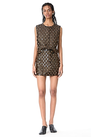 Black Taffeta Embellished Mini Skirt by Kanika Goyal