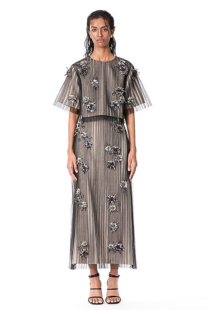 Beige Japanese Crepe Embellished Top by Kanika Goyal at Pernia's Pop Up Shop