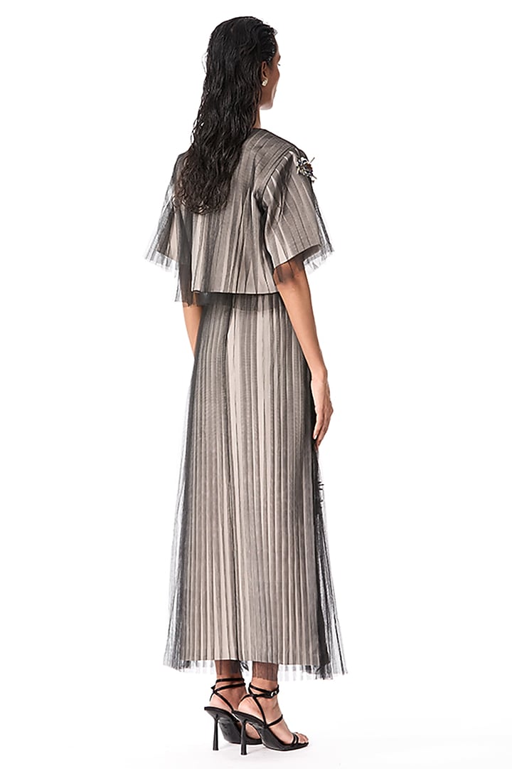 Beige Japanese Crepe Embellished Midi Skirt by Kanika Goyal at Pernia's Pop Up Shop