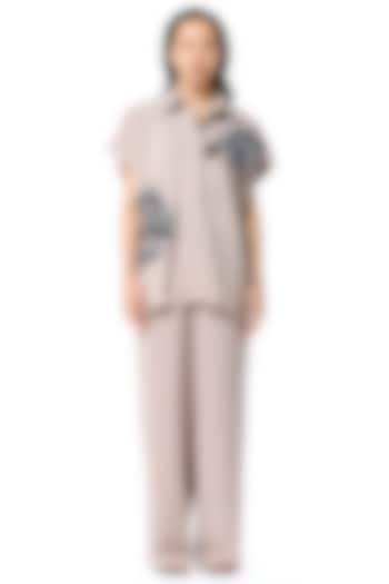 Beige Papaya Twill Embellished Top by Kanika Goyal at Pernia's Pop Up Shop