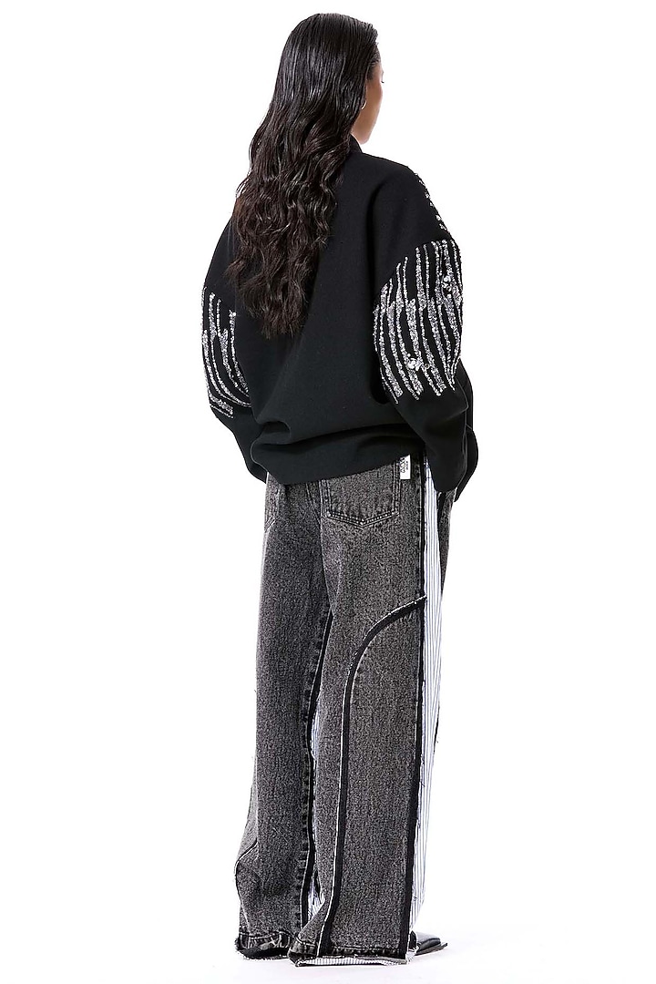 Black Acrylic & Wool Embellished Jacket by Kanika Goyal at Pernia's Pop Up Shop