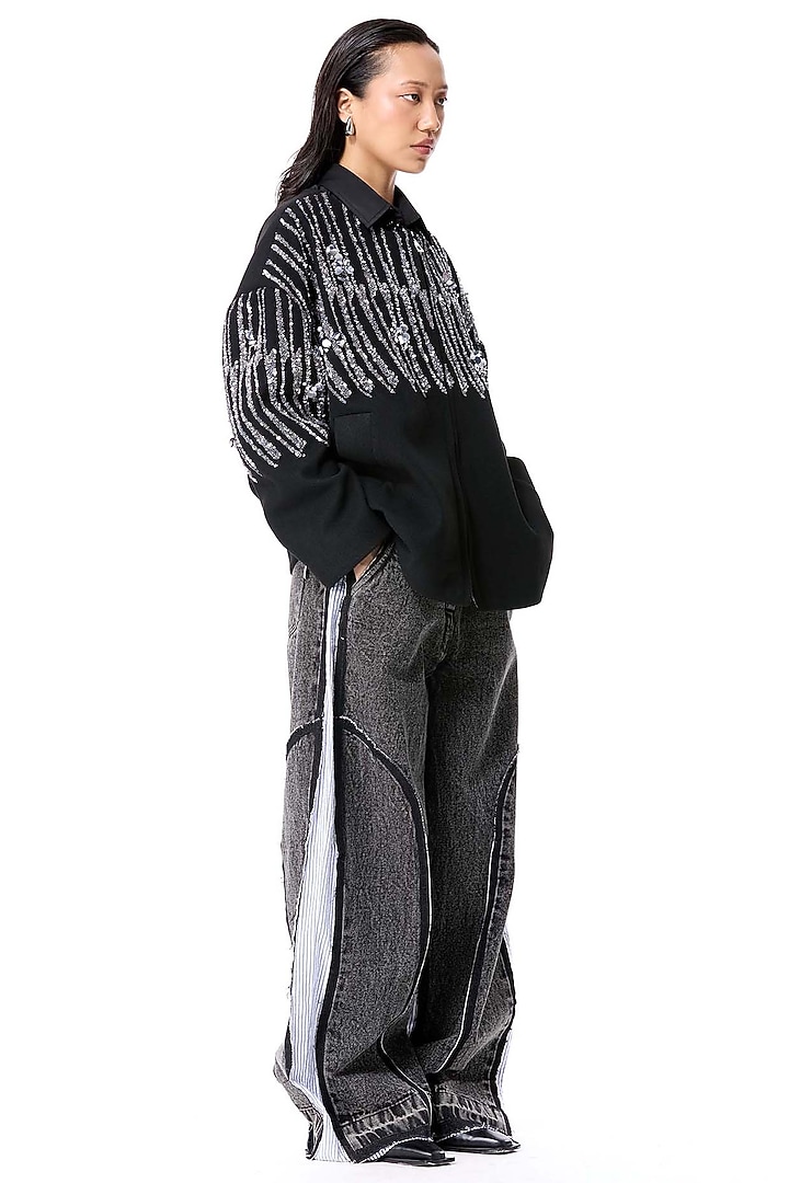 Black Acrylic & Wool Embellished Jacket by Kanika Goyal at Pernia's Pop Up Shop