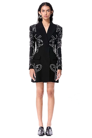 Black Polyester Embellished Blazer Dress by Kanika Goyal