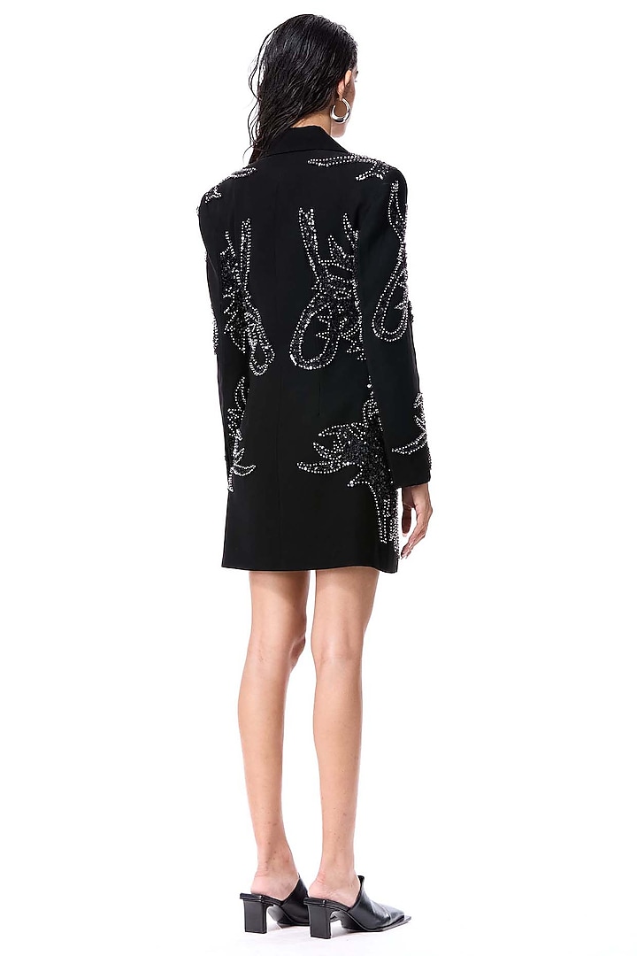 Black Polyester Embellished Blazer Party Wear Dress by Kanika Goyal at Pernia's Pop Up Shop