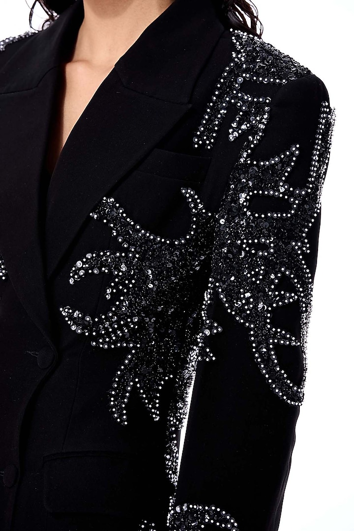Black Polyester Embellished Blazer Party Wear Dress by Kanika Goyal at Pernia's Pop Up Shop