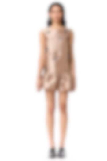 Beige Taffeta Embellished Cocktail Dress by Kanika Goyal at Pernia's Pop Up Shop