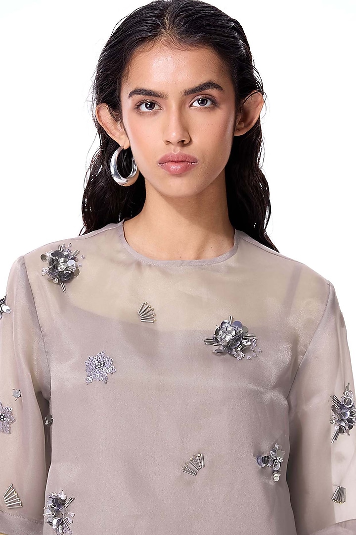 Blush Pink Polyester Embellished Midi Cocktail Dress by Kanika Goyal at Pernia's Pop Up Shop