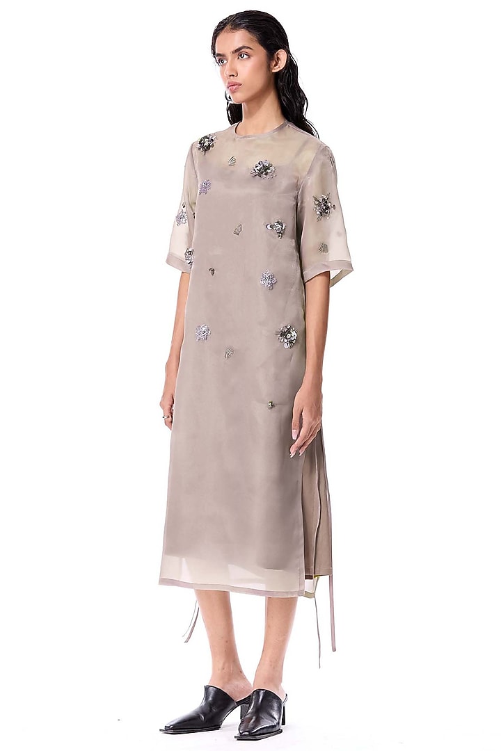 Blush Pink Polyester Embellished Midi Cocktail Dress by Kanika Goyal at Pernia's Pop Up Shop
