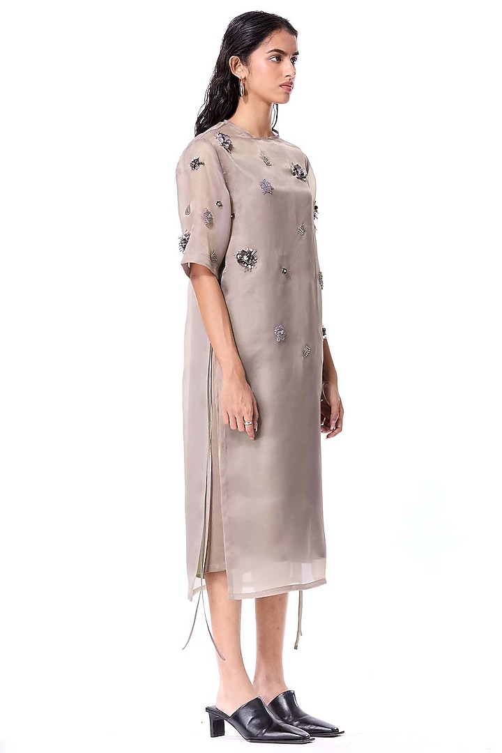 Blush Pink Polyester Embellished Midi Cocktail Dress by Kanika Goyal at Pernia's Pop Up Shop