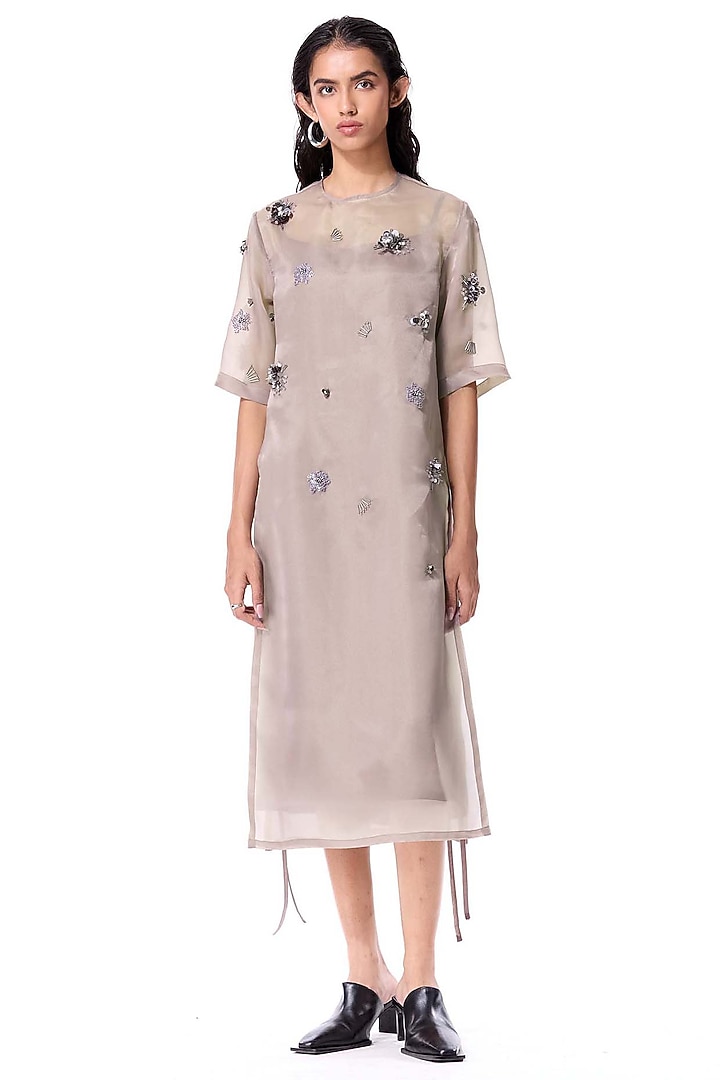 Blush Pink Polyester Embellished Midi Cocktail Dress by Kanika Goyal at Pernia's Pop Up Shop