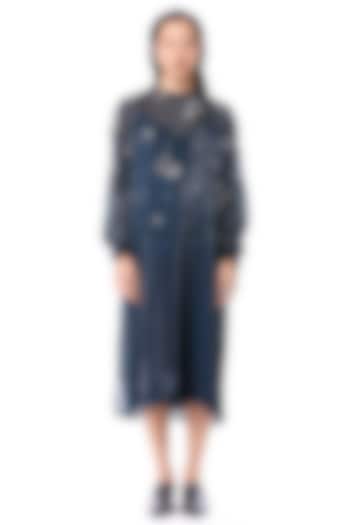 Blue Polyester Hand Embellished Midi Cocktail Dress by Kanika Goyal at Pernia's Pop Up Shop