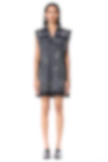 Black Cotton Embellished Mini Denim Vacation Dress by Kanika Goyal at Pernia's Pop Up Shop