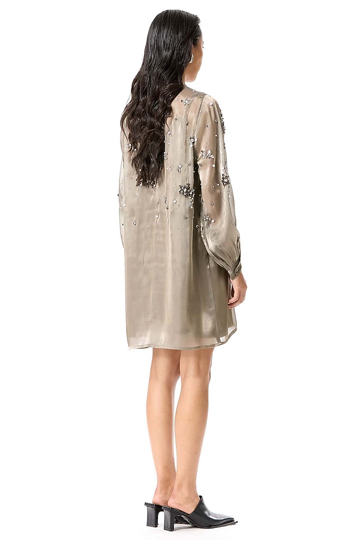 Beige Polyester Hand Embellished Mini Cocktail Dress by Kanika Goyal at Pernia's Pop Up Shop
