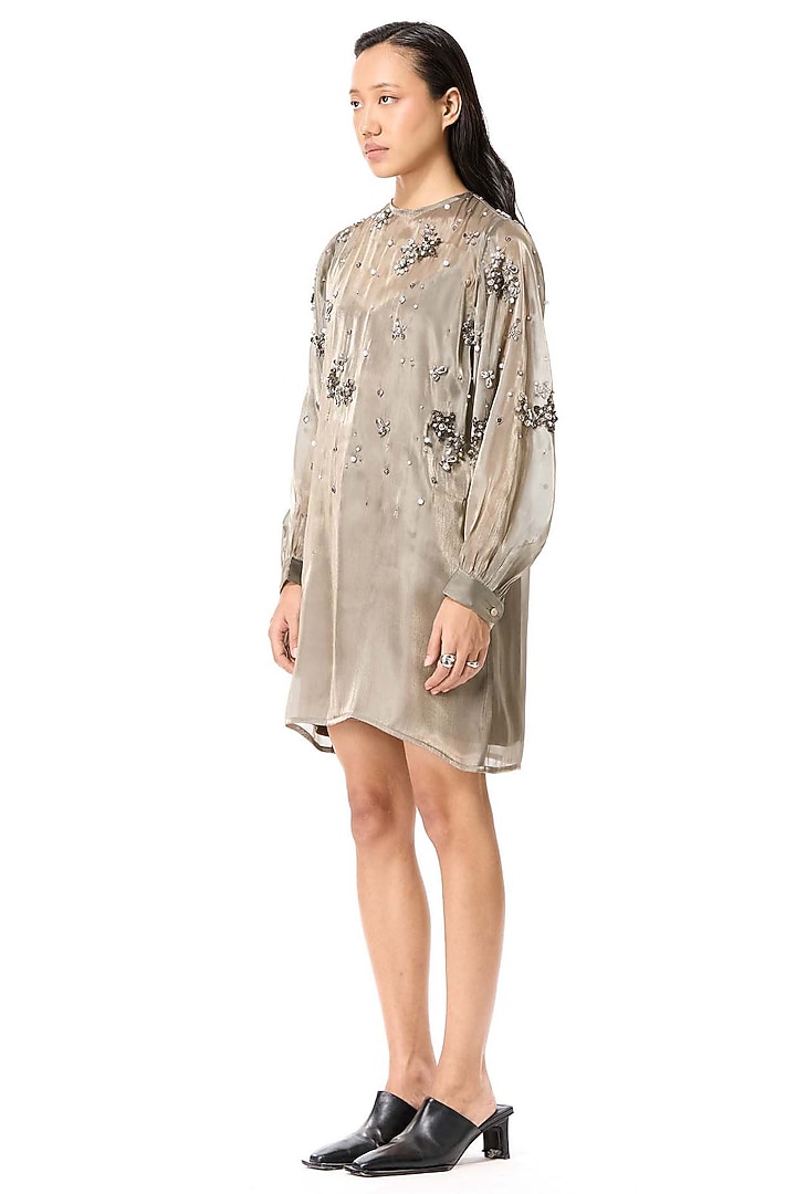 Beige Polyester Hand Embellished Mini Cocktail Dress by Kanika Goyal at Pernia's Pop Up Shop