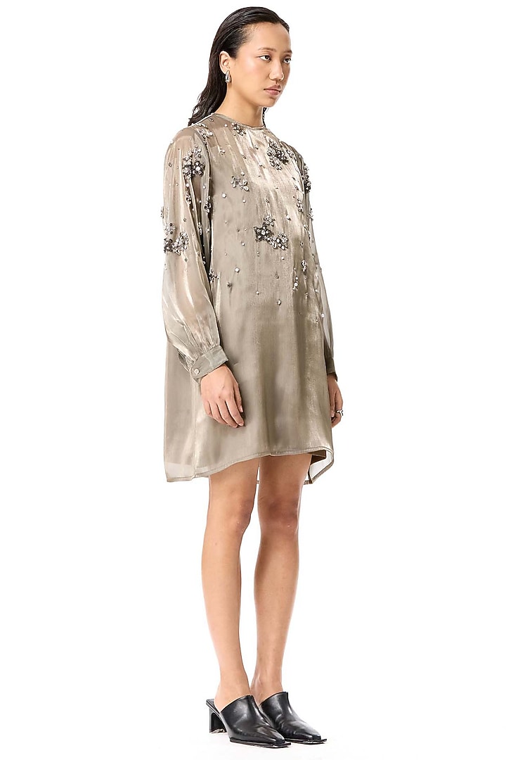 Beige Polyester Hand Embellished Mini Cocktail Dress by Kanika Goyal at Pernia's Pop Up Shop
