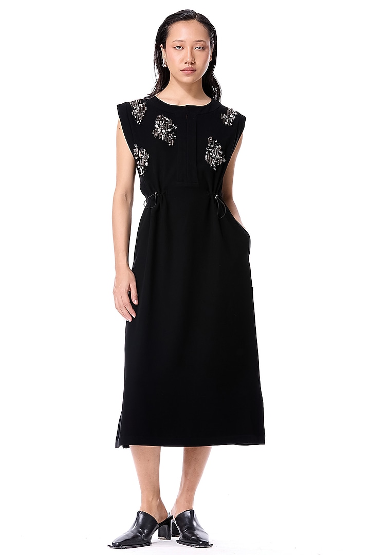 Black Polyester Embellished Midi Cocktail Dress by Kanika Goyal at Pernia's Pop Up Shop