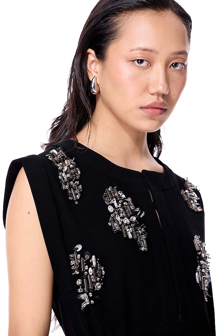 Black Polyester Embellished Midi Cocktail Dress by Kanika Goyal at Pernia's Pop Up Shop