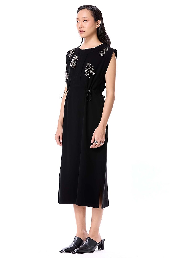 Black Polyester Embellished Midi Cocktail Dress by Kanika Goyal at Pernia's Pop Up Shop