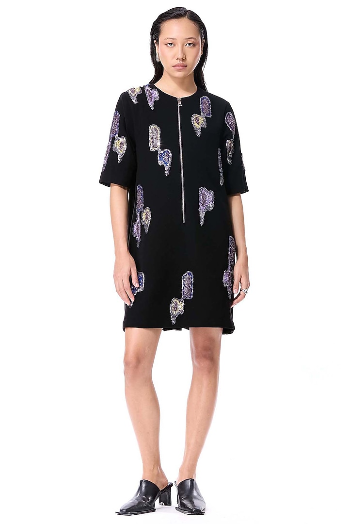 Black Polyester Embellished Mini Cocktail Dress by Kanika Goyal at Pernia's Pop Up Shop