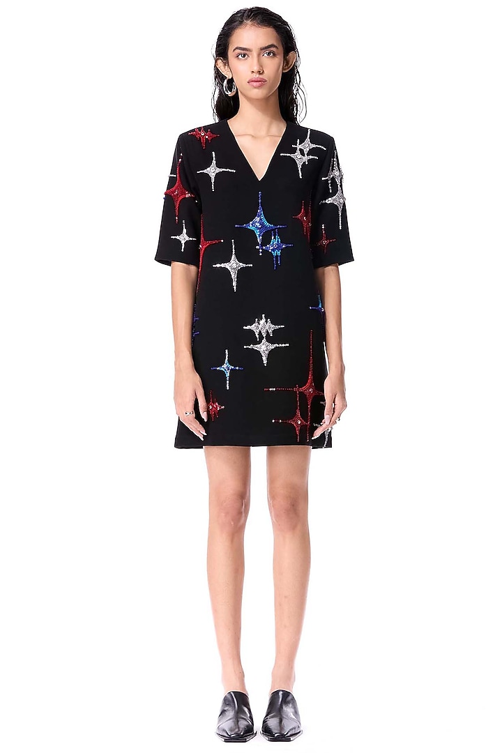 Black Polyester Embellished Mini Cocktail Dress by Kanika Goyal at Pernia's Pop Up Shop