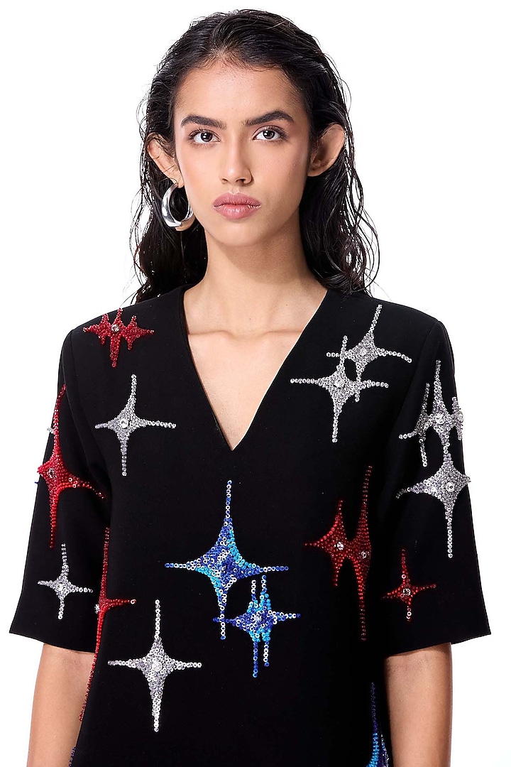 Black Polyester Embellished Mini Cocktail Dress by Kanika Goyal at Pernia's Pop Up Shop