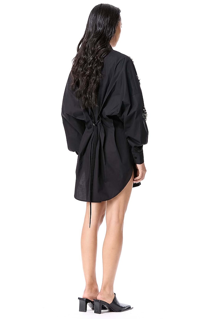 Black Cotton Embellished Mini Vacation Dress by Kanika Goyal at Pernia's Pop Up Shop